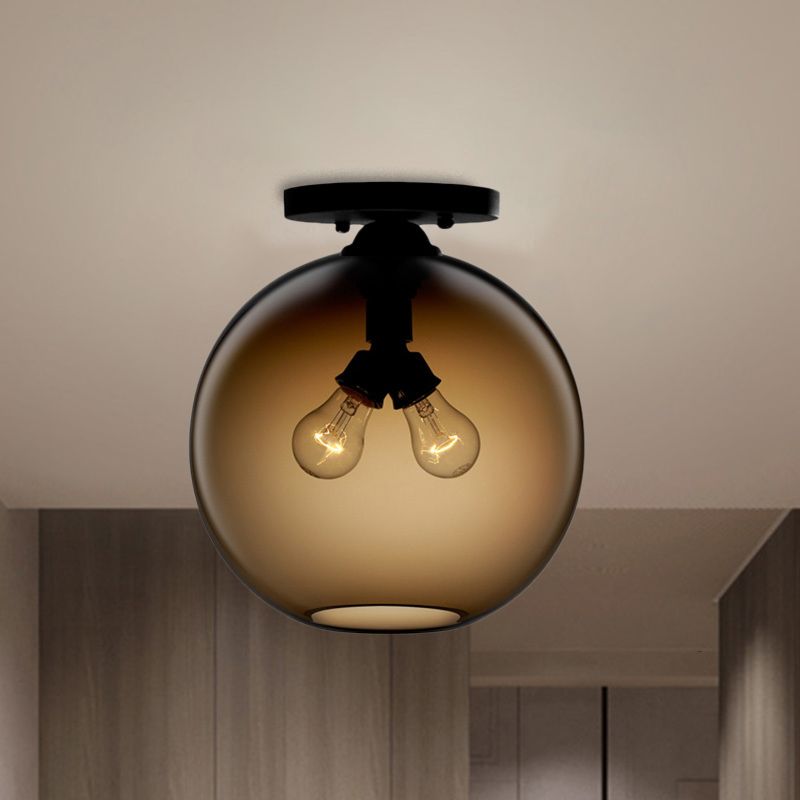 Globe Shade Semi Flush Salle à manger Rouge/Marron/Bleu Verre Style Industriel 1/2 Lumière Plafonnier Noir