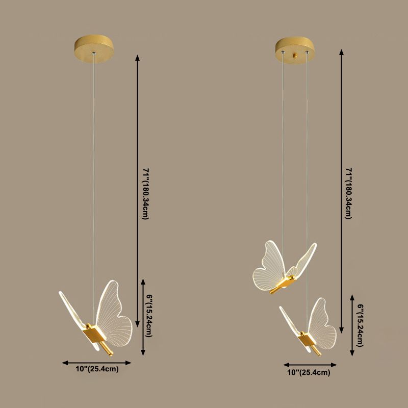 Luz colgante de LED de oro acrílico en la moderna lámpara de colgación de mariposa de hierro de lujo para el dormitorio