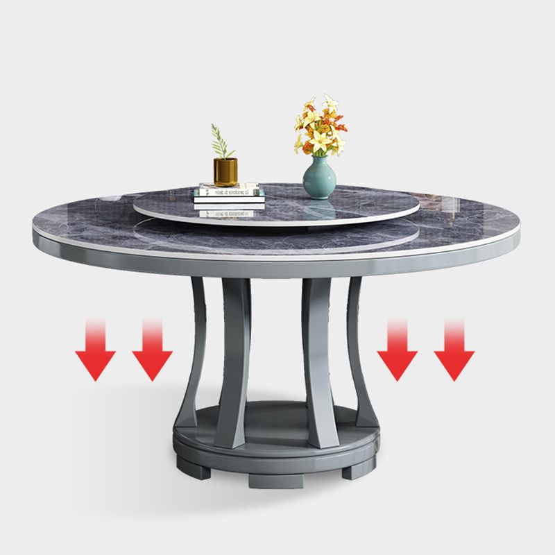 Table à manger ronde en pierre blanc-gris, meuble nordique à plateau tournant avec socle