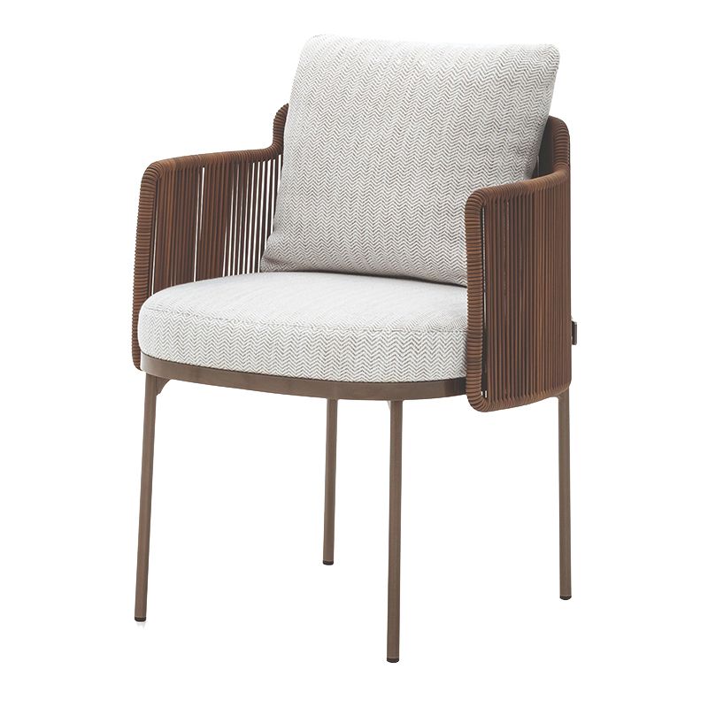 Tropical Upholstered Patio Arm Chair Light Gray Dining Armchair