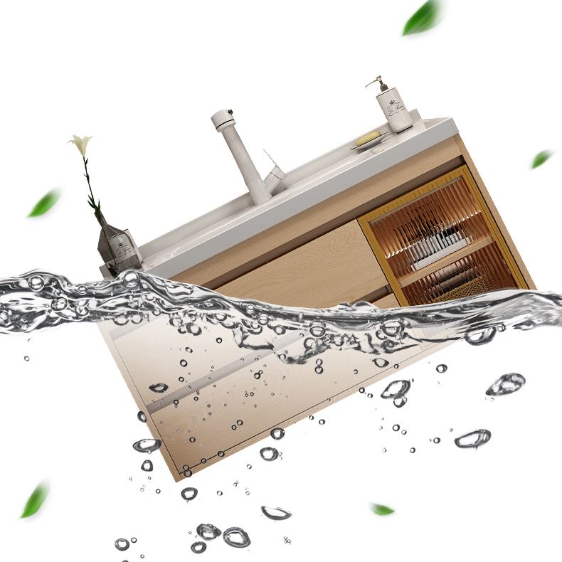 Wall Mount Vanity Mirror Single Sink Rectangle Door Wood Vanity with Drawers