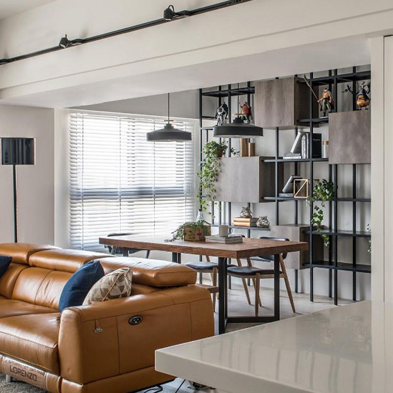 Rectangle Table Industrial Solid Wood Top Dining Table with Metal Base