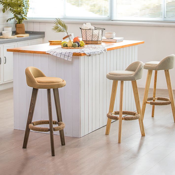 Modern Armless Backrest Counter Stool Wood Milk Tea Shop Bar Stool with Cushion and Pedal