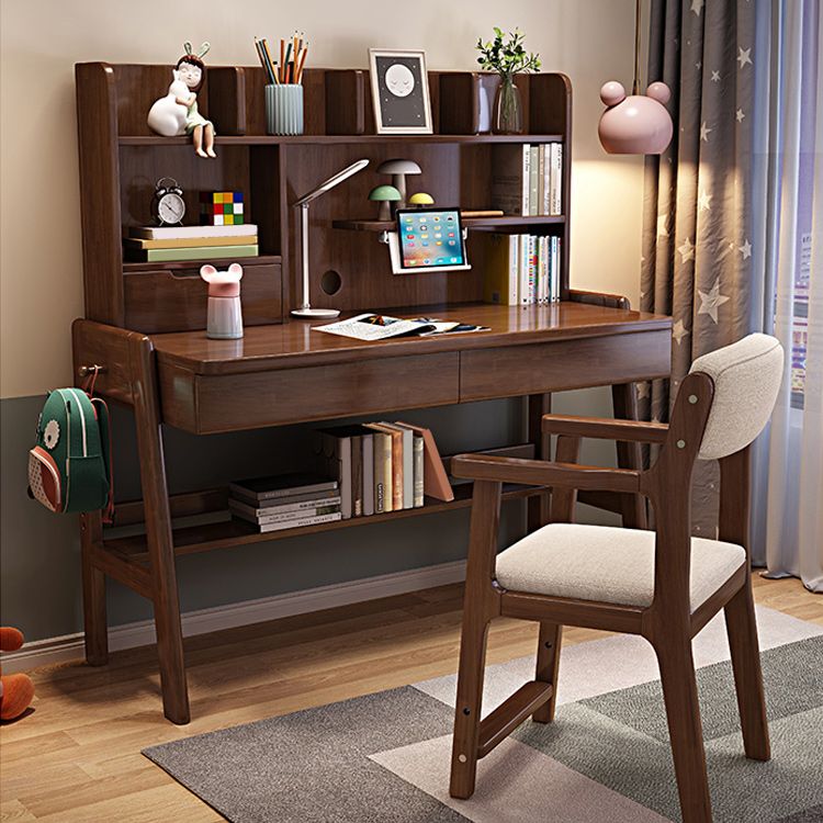 Contemporary Student Desk with Side Storage Hook in Solid Wood