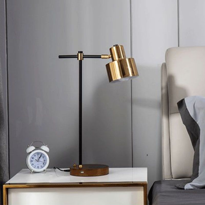 Lampada da tavolo cilindri Lampada da tavolo a metà secolo metallo 1 comodino leggero in oro