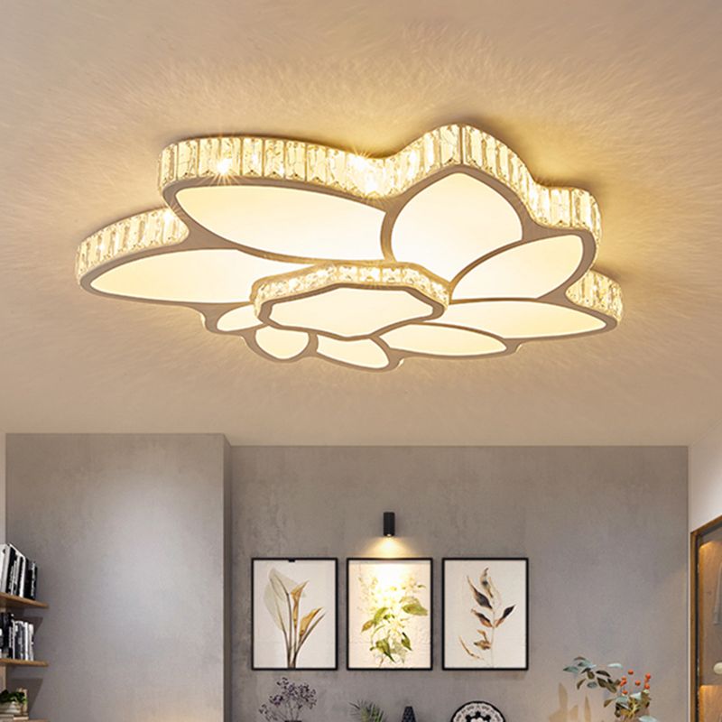Petal Sitting Room Ceiling Lighting Crystal Rectangle LED Simple Flush Mount Lamp in Chrome, Warm/White Light