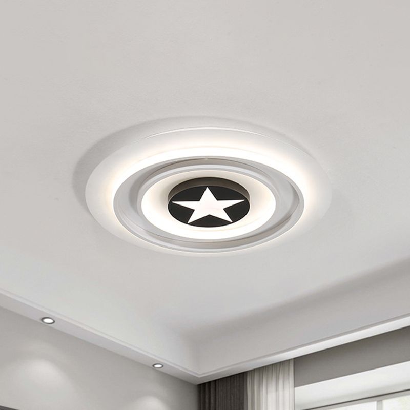 White Star Badge Flushmount Cartoon Acrylic LED Ceiling Light Fixture in Warm/White Light