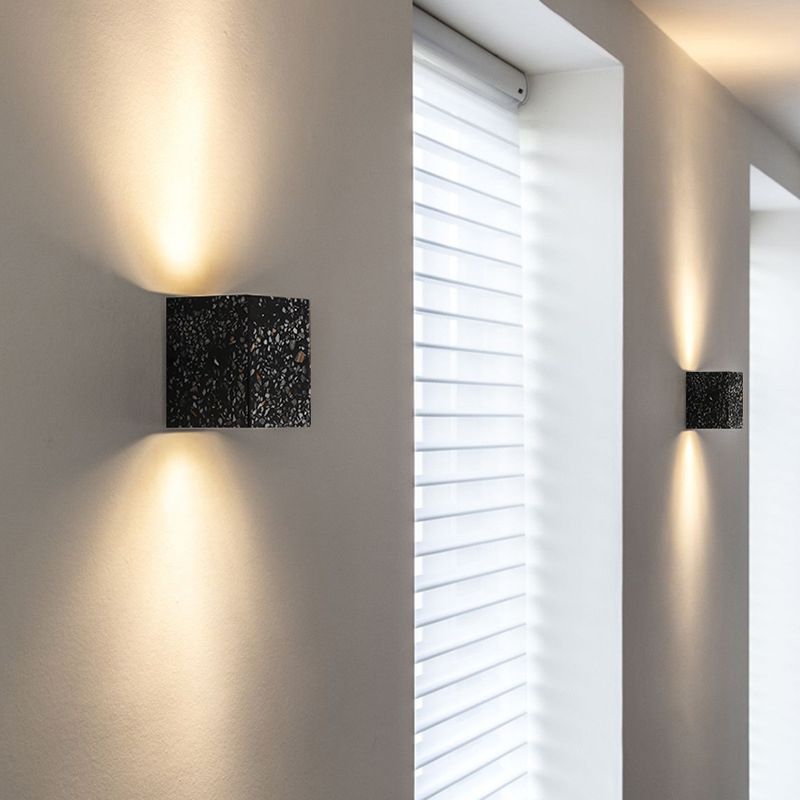 Lampada a monte a parete quadrata in pietra Lampada di applique in stile nordico per camera da letto