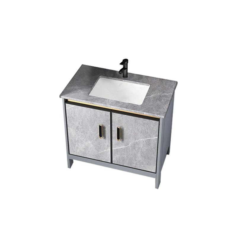 Contemporary Sink Cabinet Freestanding Mirror Cabinet Bathroom Vanity Set in Gray