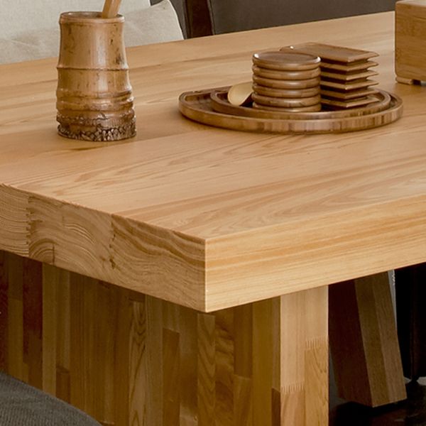 Modern Style Dining Table Rectangle Solid Wood Dining Table with Double Pedestal