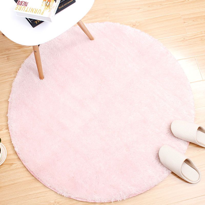 Minimalist Round Rug Simple Solid Color Carpet Polyester Shag Rug with Non-Slip Backing