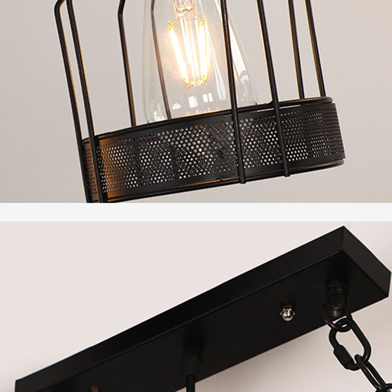 3 / 5 - Light Kitchen Island Fixture Wood and Iron Ceiling Lighting with Hemp Rope