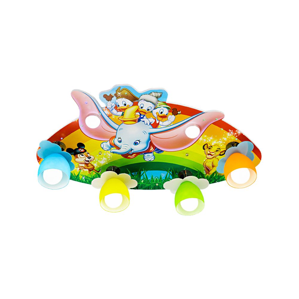 Luz de montaje en techo de arcoíris de dibujos animados con oreja grande, luz de techo multicolor de madera de elefante para dormitorio de niños