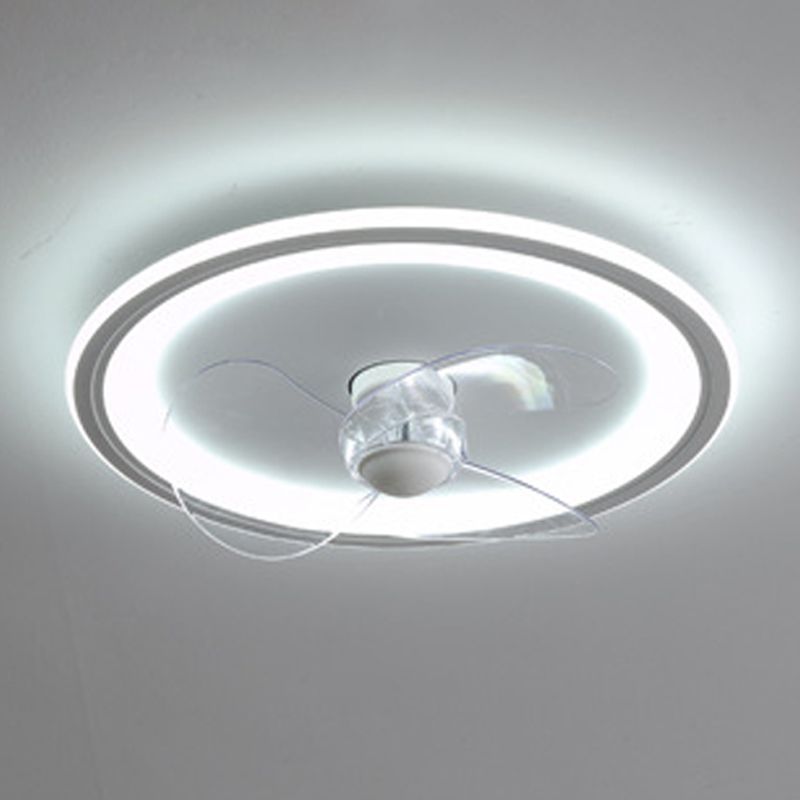 Contemporary Single White Ceiling Fan Lamp LED Metallic Ceiling Fan Light