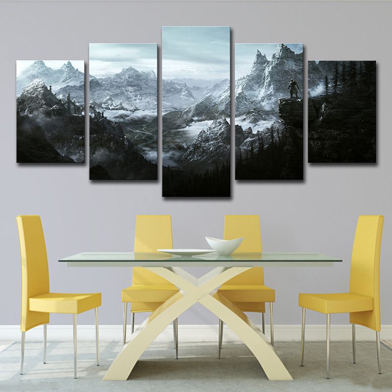 Elder Scrolls Mountains Wall Art Boys Bedroom Game Scene Print Canvas in Grey for Decor