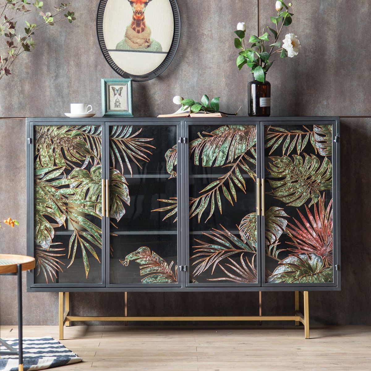 Traditional Wooden China Cabinet Glass Doors Display Stand with Doors