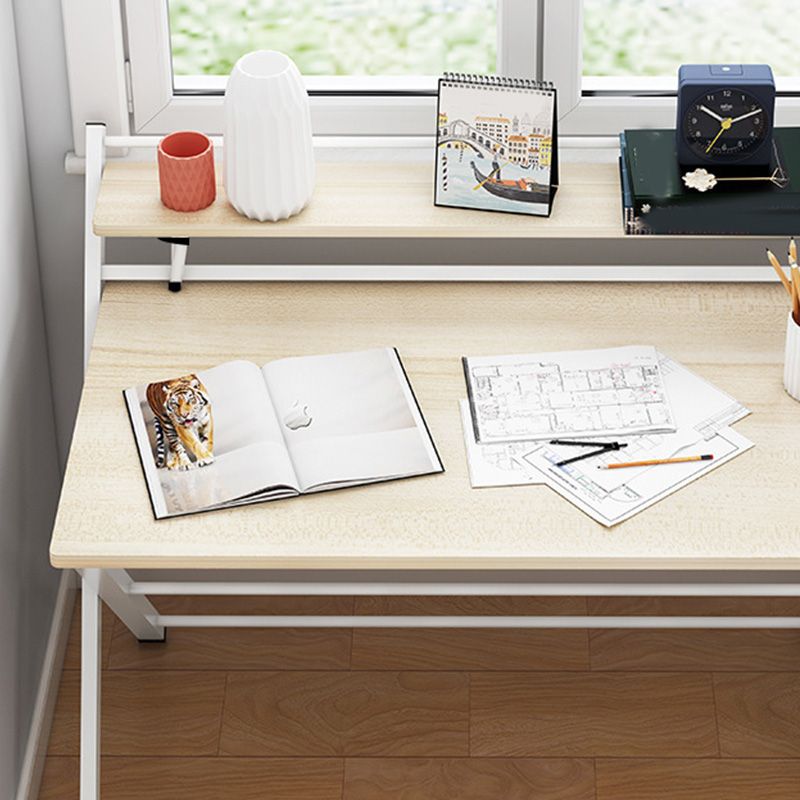 Contemporary Foldable Writing Desk with Woden Top and Metal Base