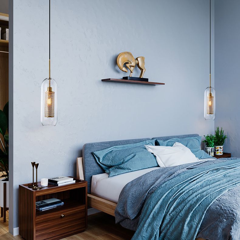 Brass 1 Light Hanging Pendant Light Modern Minimalist Clear Glass Dining Table Hanging Lamp