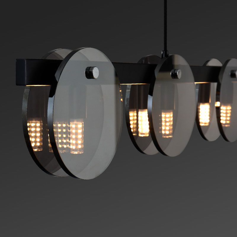 Modern Luxury Pendant Light Metal Circular Island Light with Glass Shade