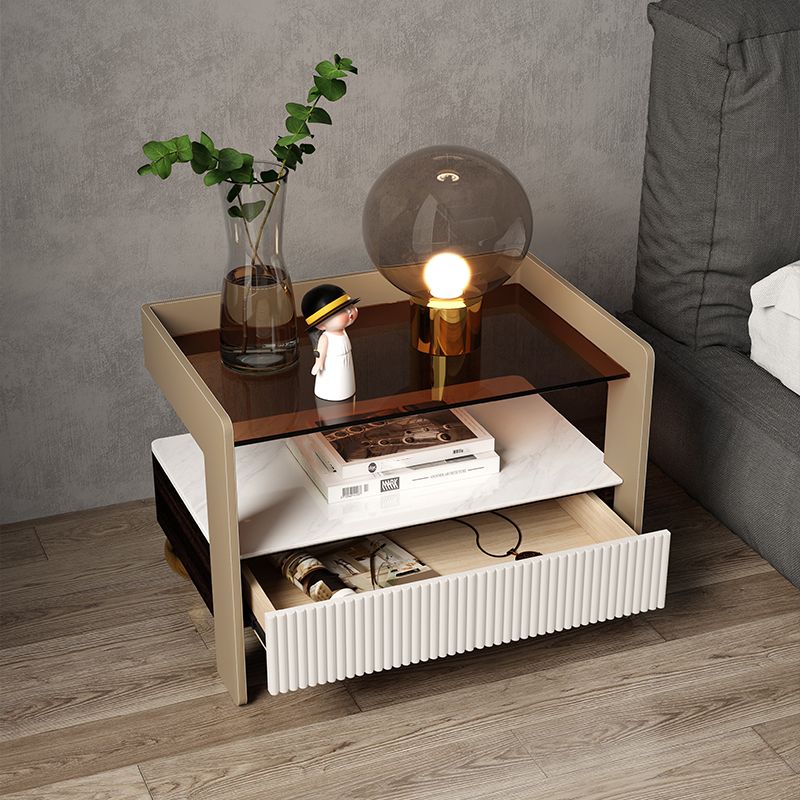 Accent Table Nightstand with Drawer and Shelf 19" Tall Wood Nightstand