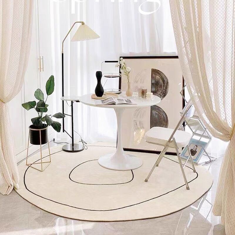 Modern White Rug Line Polyester Area Carpet Anti-Slip Washable Rug for Living Room