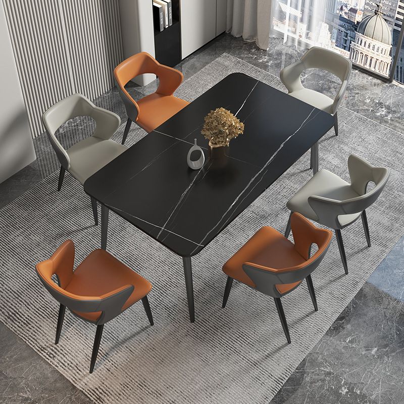 Modern Leather Dining Arm Chair Upholstered Open Back Armchair with Metal Legs