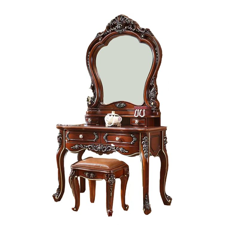 Brown Oak Vanity Set 64.96" High Vanity with Drawer and Mirror