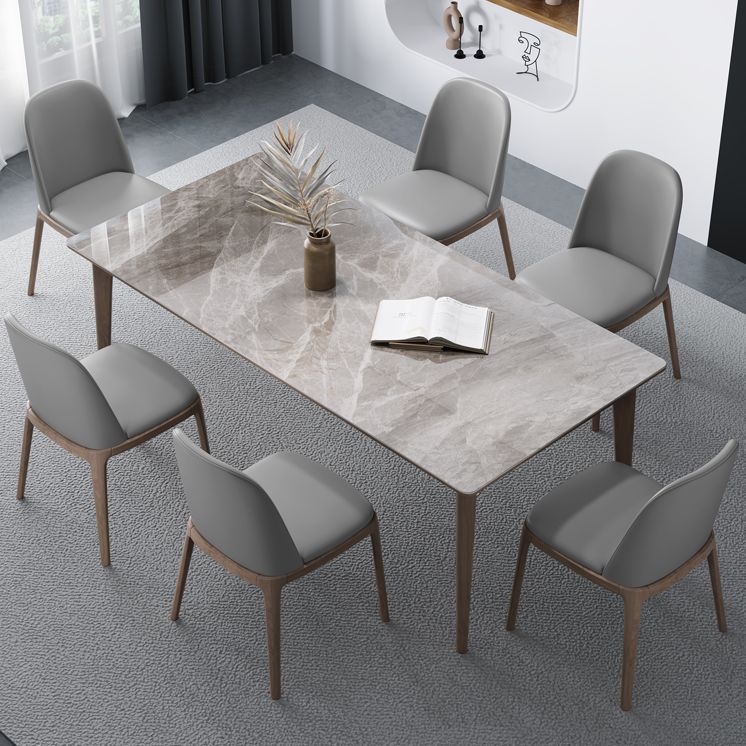 Medieval Modern Sintered Stone Dining Table Rectangle Table with Wooden 4 Legs