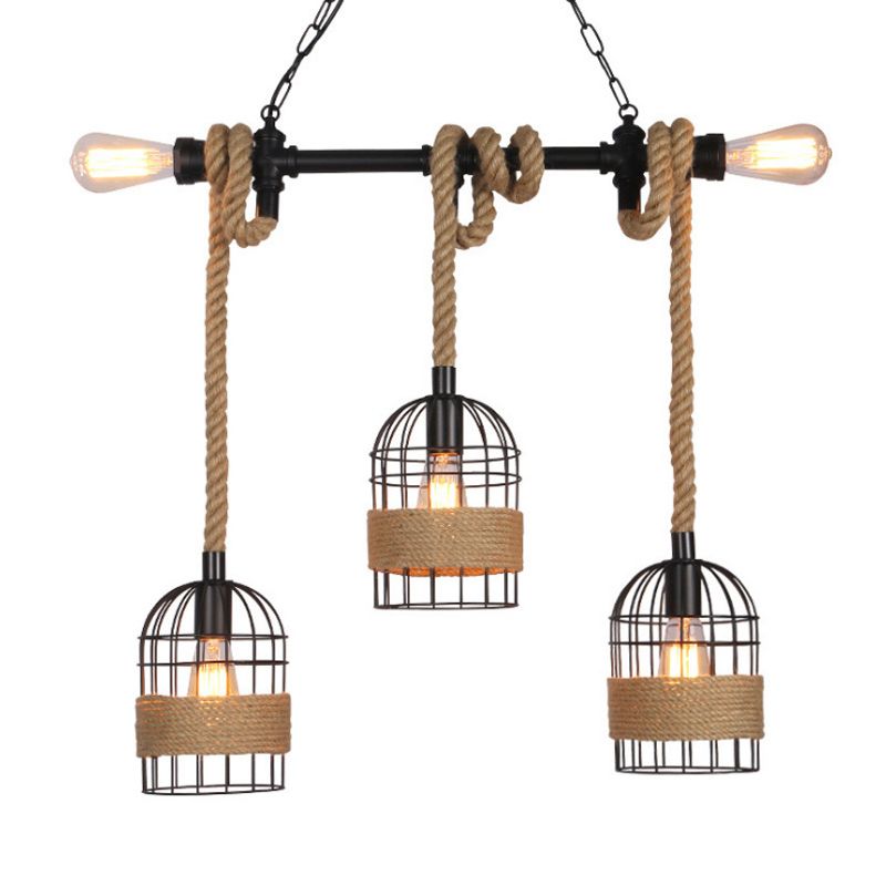 Cage Shape Pendant Lighting Modern Style Metal 1/3/5 Lights Hanging Lamp in Brown