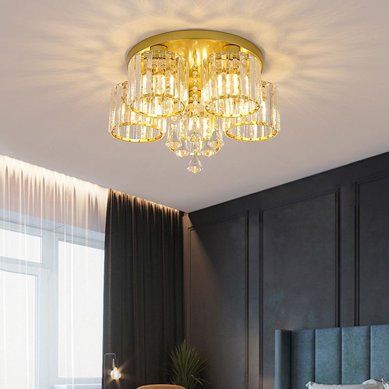 Contemporary Cylinder Flush Light Fixture Crystal Flushmount Lighting for Living Room
