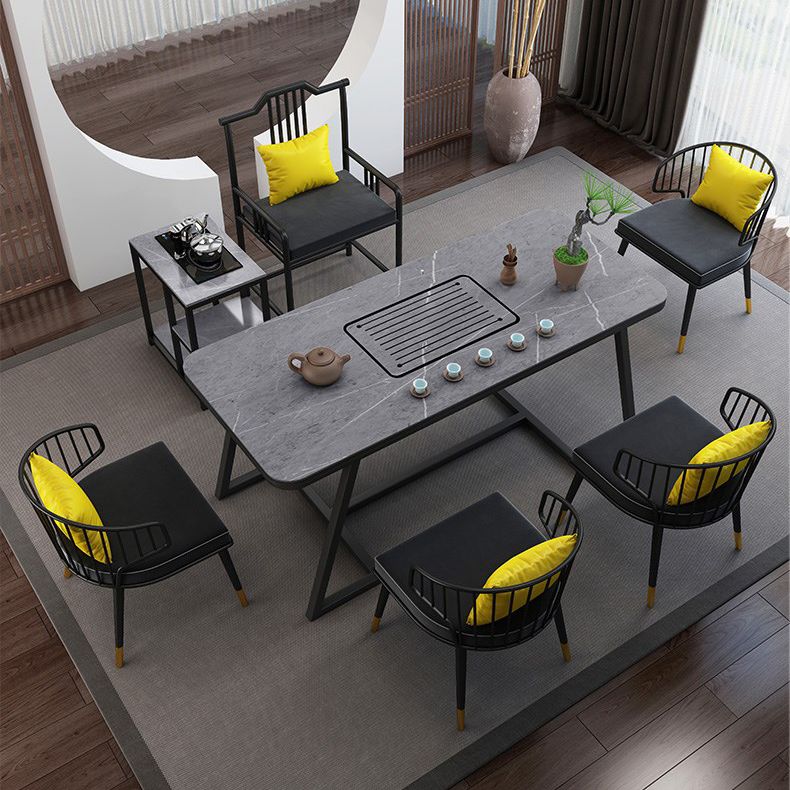 Metal and Stone Table Glam Style Family Rectangular Dining Table