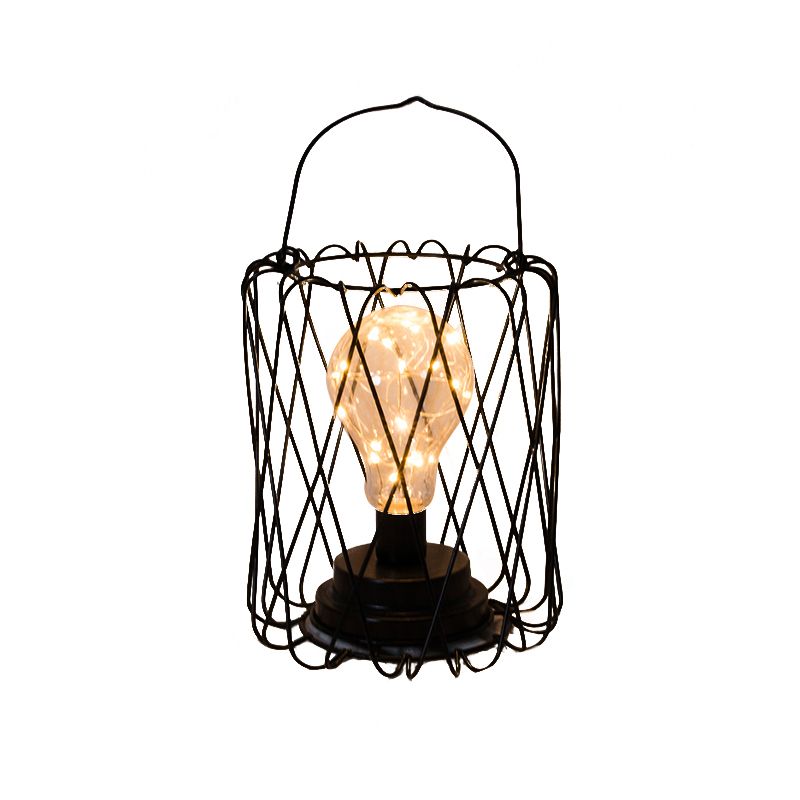 1 tête de têtes / lampe de table en diamant avec cage loft loft élégant en métal noir lampe de table pour le chevet