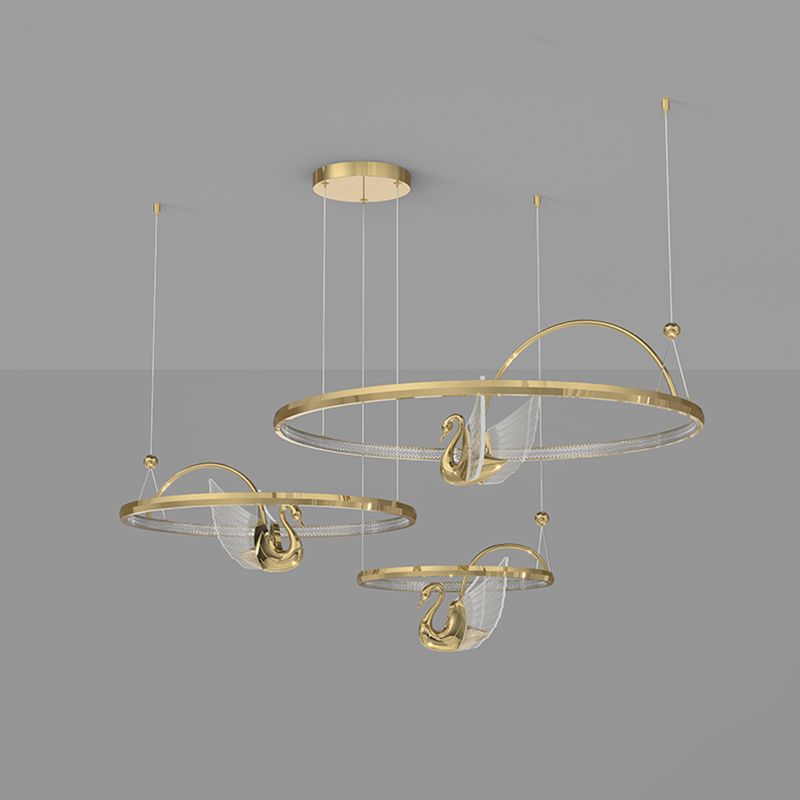 Gold Swan Suspension Light Minimalist Metal LED Chandelier for Living Room