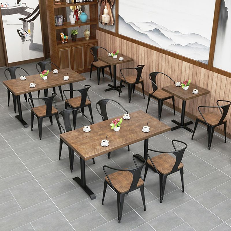 Solid Wood Dining Table Industrial Square Dining Table with Metal Base