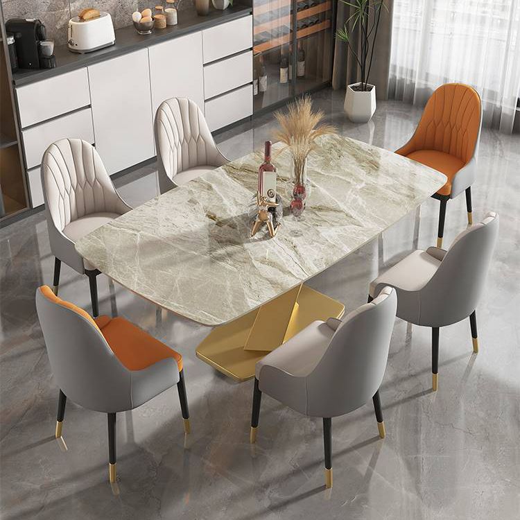 Glam Rectangle Dining Table Sintered Stone Table with Metal Leg for Home