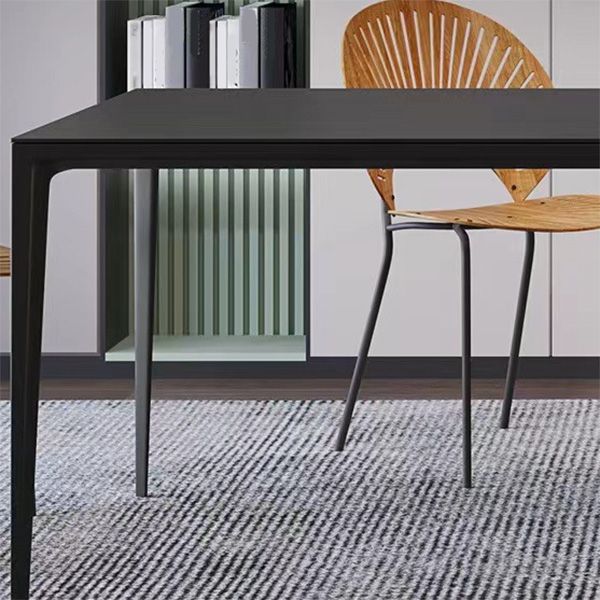 Simplicity Style Dinette Table Rectangle Stone Dining Room Table in Black