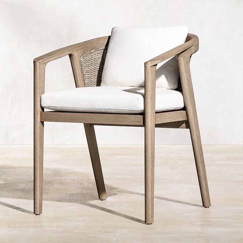 Contemporary Teak Patio Dining Chair Upholstered Outdoor Chair