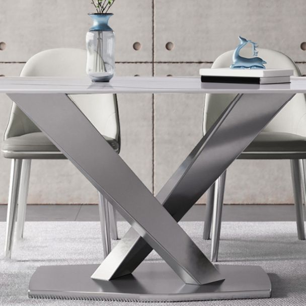 1/4/5/6 Pieces Rectangle Dining Set Sintered Stone Top Dining Table with Leather Chairs