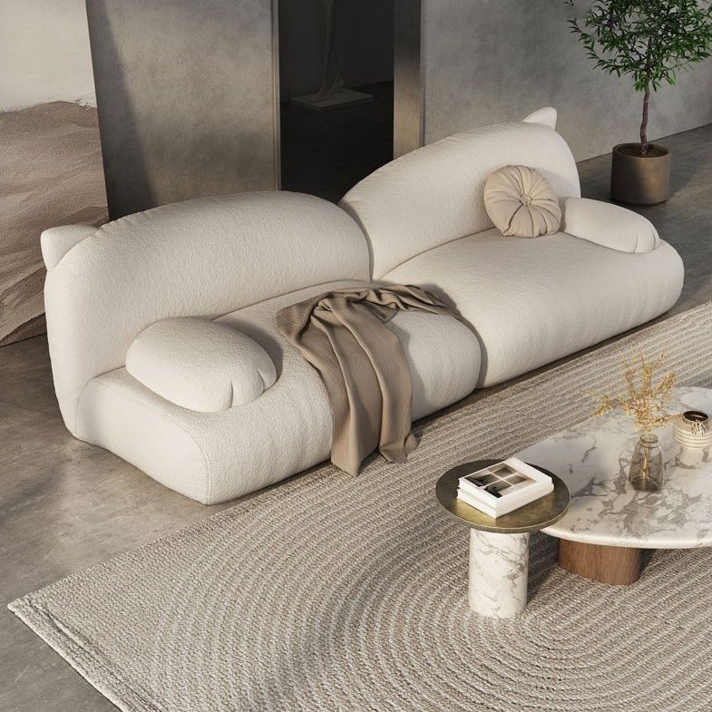 White Recessed Arm Sofa Contemporary Standard Sofa for Living Room, Apartment