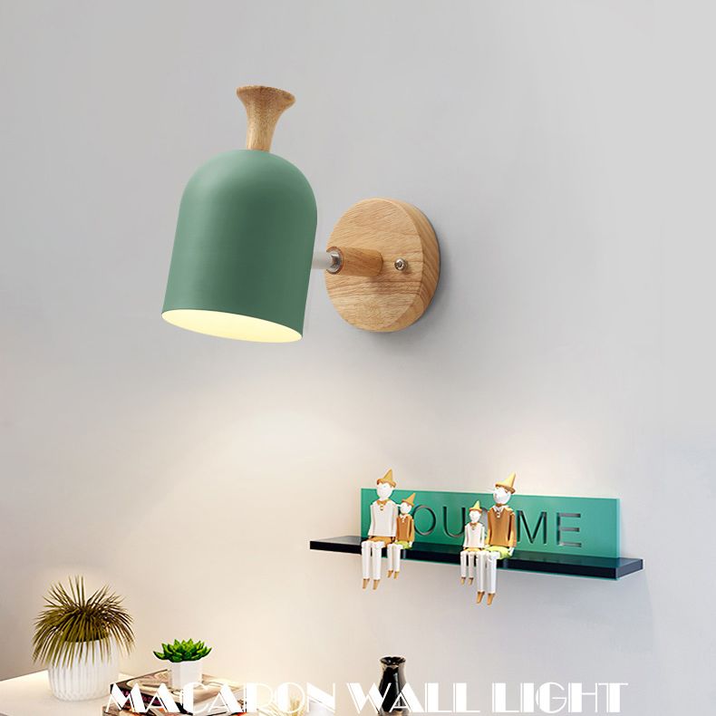 Nordic Macarons Style Dome Sconce Wall Light 1 Light Wall Sconce with Wood