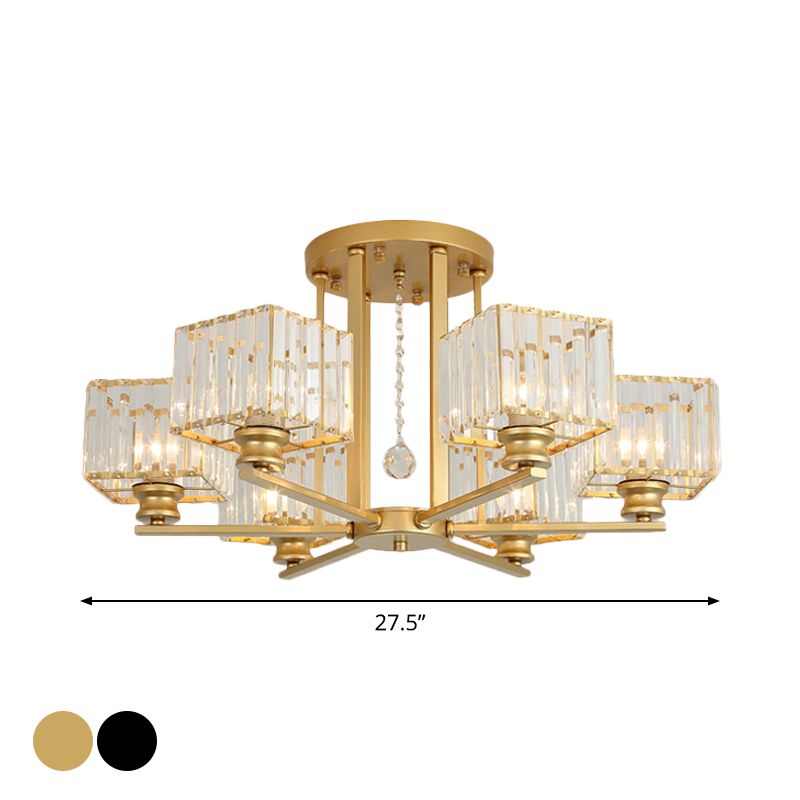 Lámpara empotrada rectangular de cristal prismático, lámpara de techo semiempotrable moderna para sala de estar con 4/6/8 luces, en negro/dorado