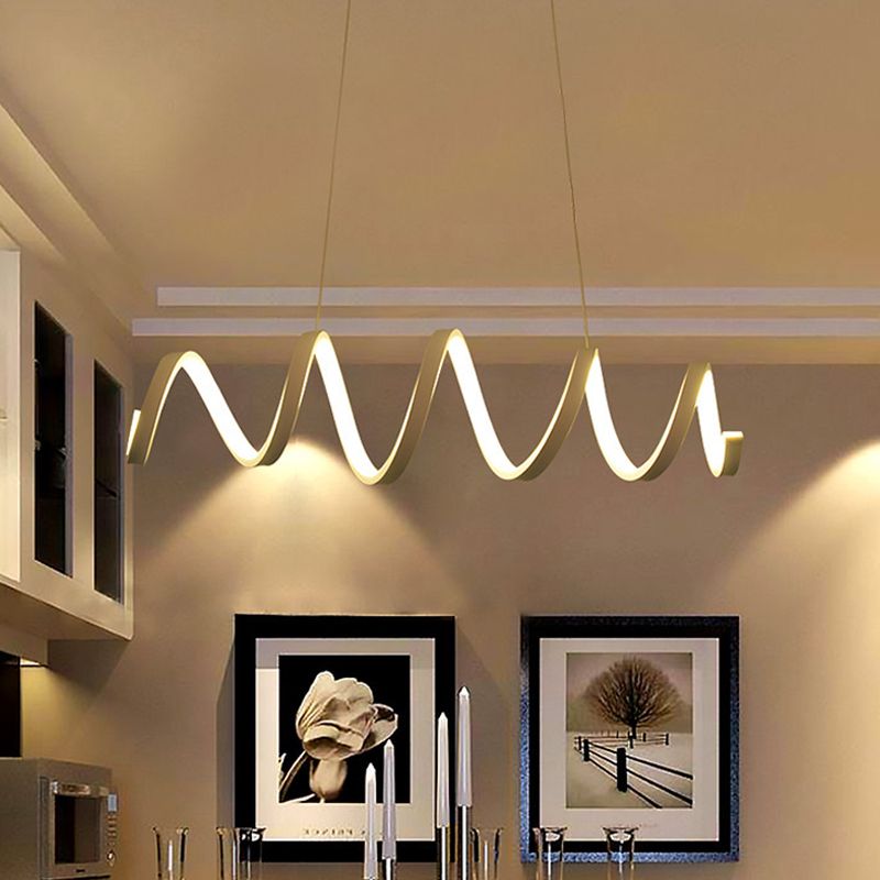 White Coiled Hanging Light Modernist Acrylic LED Chandelier Pendant in Warm/White/Natural Light for Dining Room