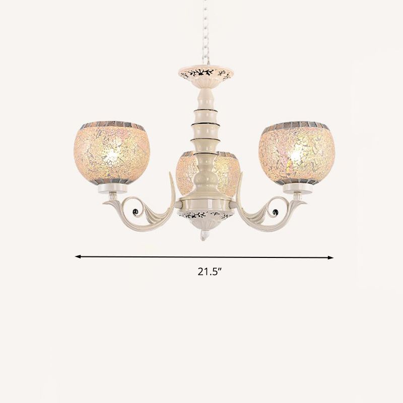 White 3/5/8 Lights Chandelier Pendant Light Tiffany Style Crackle Glass Ball Suspension Lighting Fixture