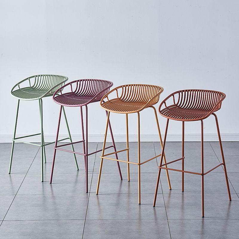 Nordic Backrest Counter Stool with Metal Base Plastic Armless Cafe Bar Chair with 4 Legs
