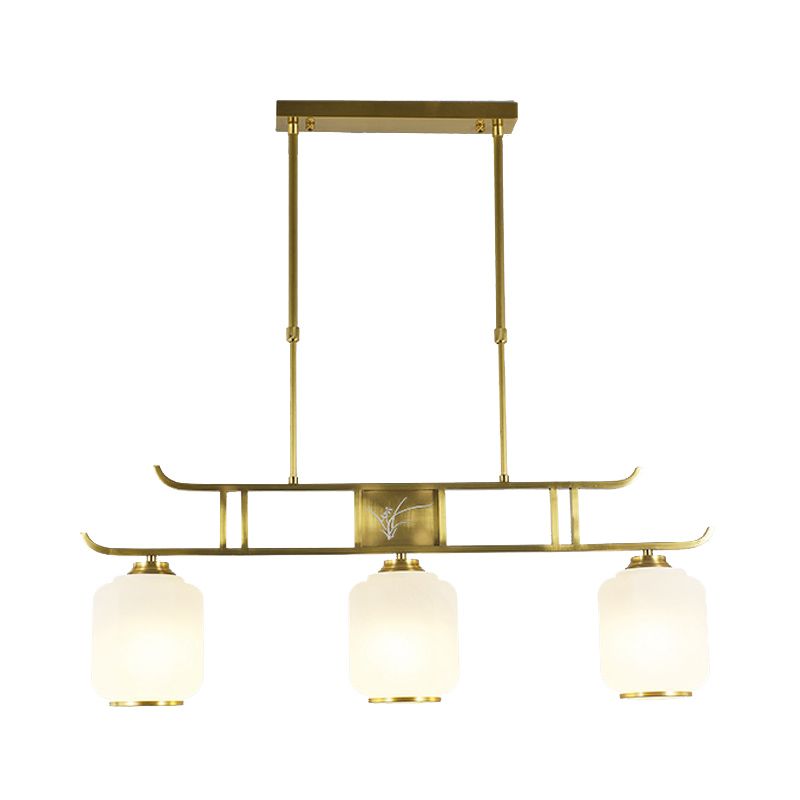 Moderne Zylinderinselbeleuchtung Glasglas 3 Lichthängerleuchten in Gold