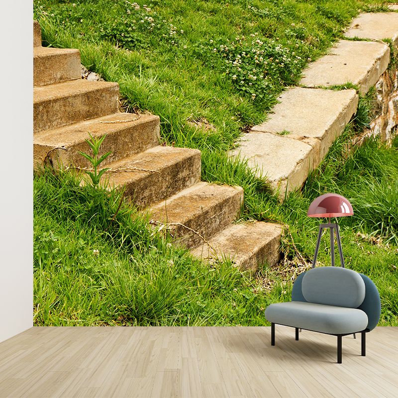 Contemporary Style Stairs Mural Wallpaper Stain Resistant for Adult Room