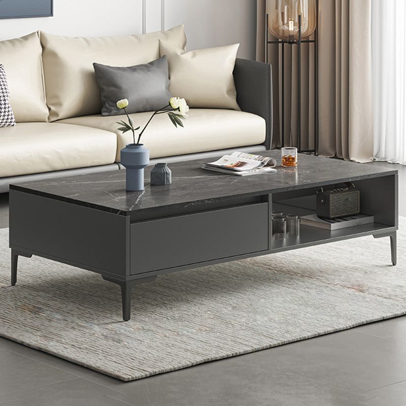 Glam 4 Legs Coffee Table Artificial Panel Rectangular Home Cocktail Table
