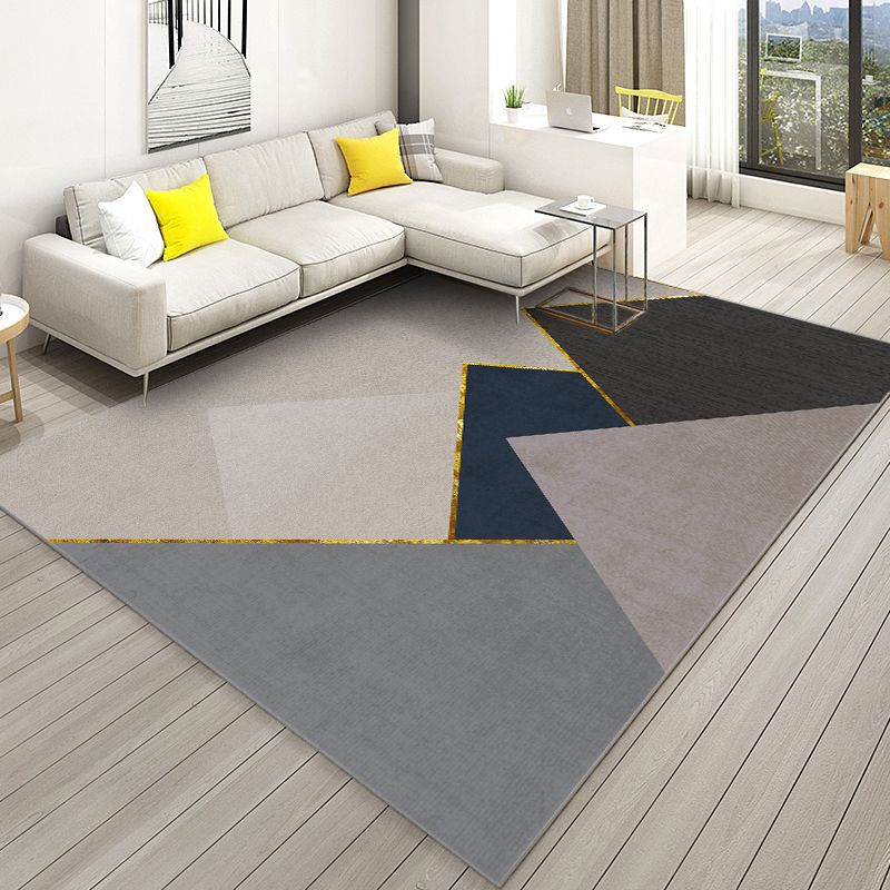 Black Tone Geometric Print Rug Polyester Carpet Modern Non-Slip Backing Indoor Rug for Living Room