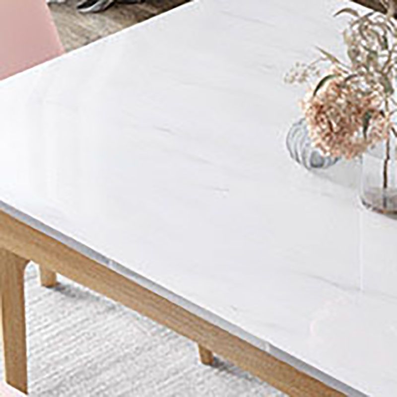 White Stone Top Table Mid-Century Modern Dining Table with 4 Wood Legs