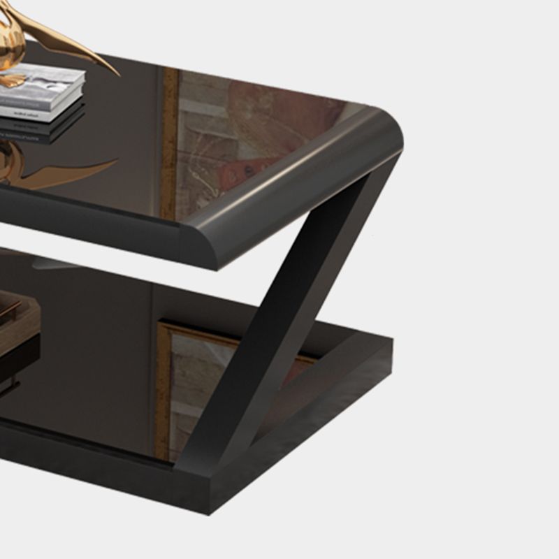 Contemporary Class Top Coffee Table with Steel Frame and Pedestal Base